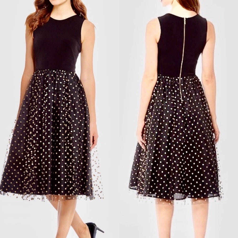 Calvin Klein Glitter Dot Mesh A-Line Midi Dress
